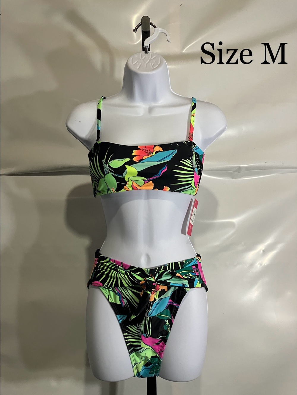 Women’s Xhilaration Black Tropical High-Waist Neon Floral Print Size Medium